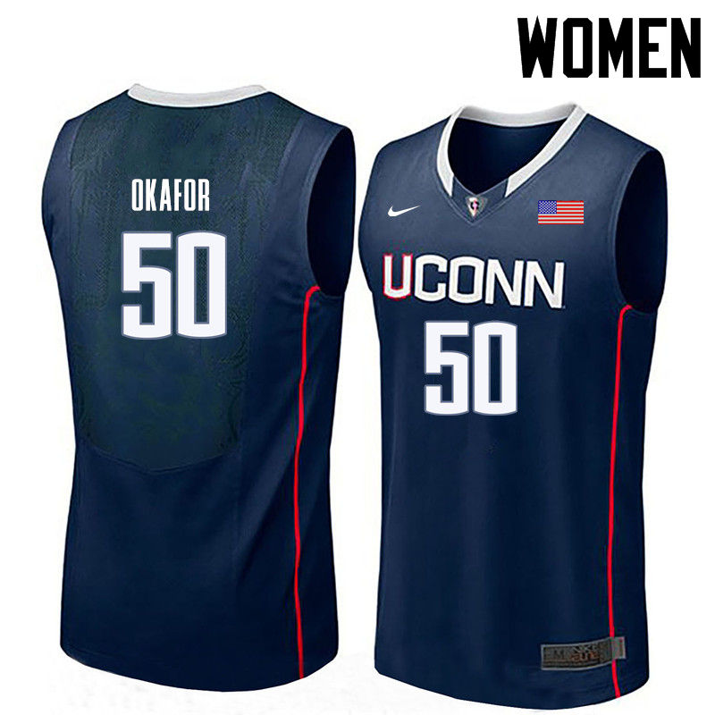 Women Uconn Huskies #50 Emeka Okafor College Basketball Jerseys-Navy